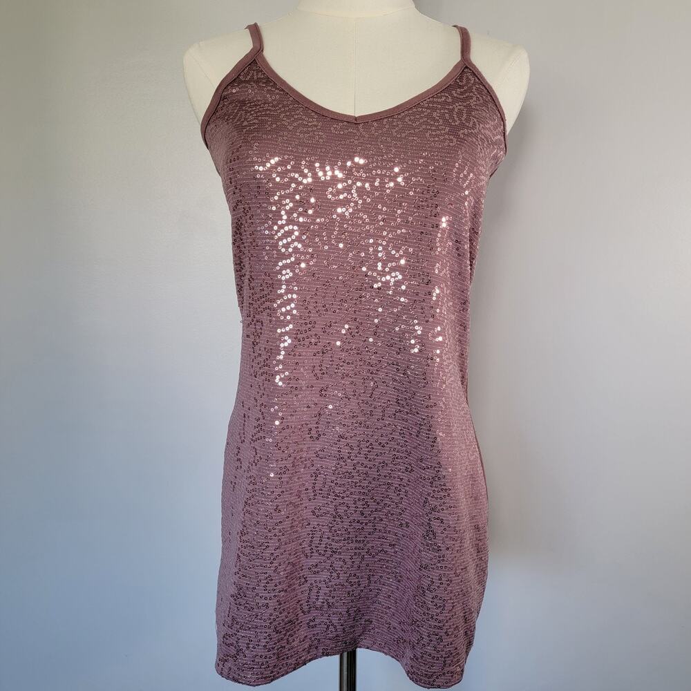 VTG Y2K Vanity Sparkly Sequin Cami Tank Top Womens M Clubwear Flashy Disco Layer